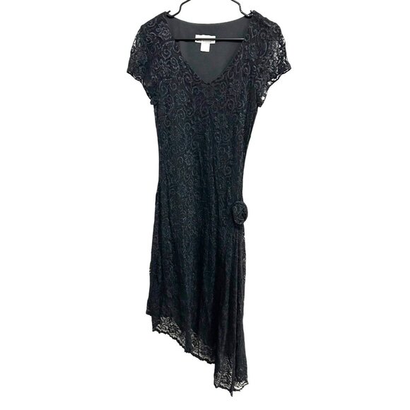 Vintage Dressbarn Black Lace Asymmetrical Hem Dress Size 10 Whimsigoth Fairygoth - Picture 1 of 9
